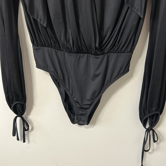 All Saints Penelope Tie Neck Bodysuit Loose Fit V-Neck Long Tie Sleeve Sz 2 NEW - Picture 7 of 14